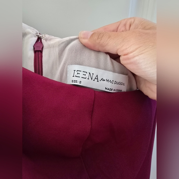 Ieena for Mac Duggal, One Shoulder High Slit Ruffle Gown,Berry, Size 2,MSRP $358 - Picture 12 of 13